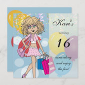 16e verjaardagsfeestje voor meisjes kaart (Voorkant / Achterkant)