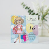 16e verjaardagsfeestje voor meisjes kaart (Staand voorkant)