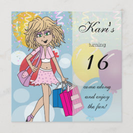 16e verjaardagsfeestje voor meisjes kaart