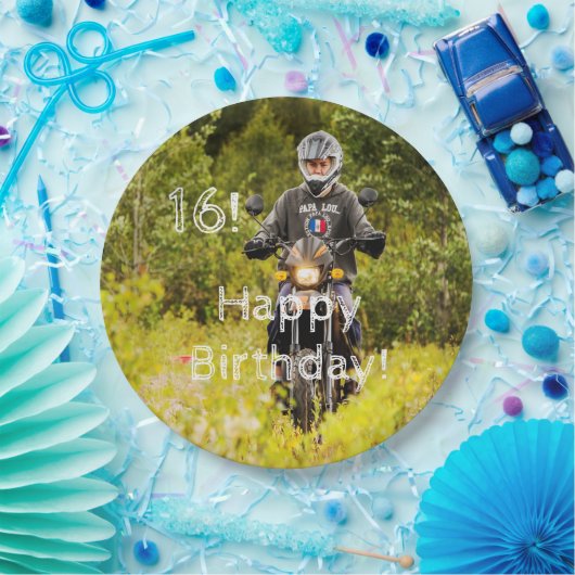 16e verjaardagsfoto jongen papieren bordje (Feest)
