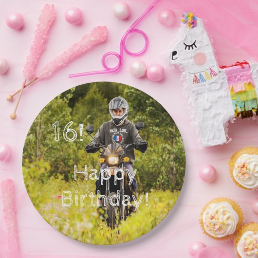 16e verjaardagsfoto jongen papieren bordje (Feest)