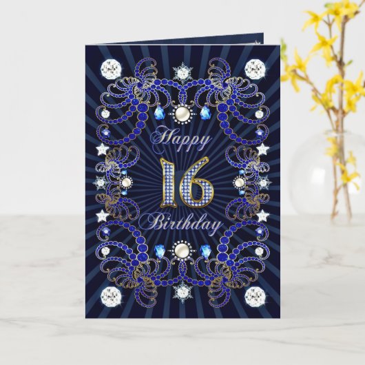 16e verjaardagskaart met juwelen kaart (Gele Bloem)