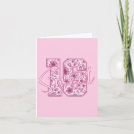 16e Verjaardagskaart Sweet 16 - Roze Bloem Motief  Kaart