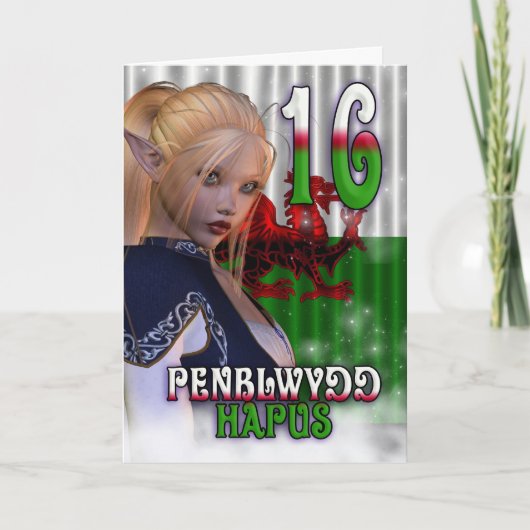 16e Verjaardagskaart Welsh, Penblwydd Hapus Biling Kaart (Voorkant)