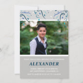 16e verjaardagsuitnodiging Mannen Confetti Photo N Kaart (Voorkant)