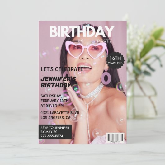 16e verjaardagsuitnodiging voor haar Magazine Hoes Kaart (Staand voorkant)