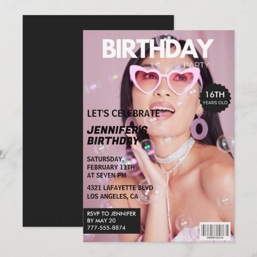 16e verjaardagsuitnodiging voor haar Magazine Hoes Kaart (Voorkant / Achterkant)