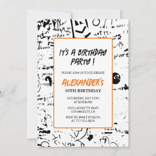 16e verjaardagsuitnodigingen Mannen Graffiti Party Kaart
