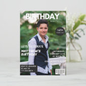 16e verjaardagsuitnodigingen Mannen Hem Magazine H Kaart (Staand voorkant)