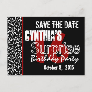 16e verrassing Save the Date Modern Zwart Wit Rood Aankondigingskaart