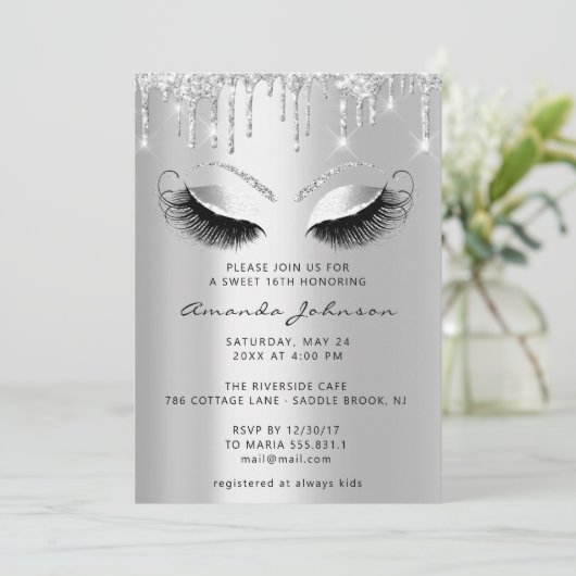 16e vrijgezellenfeest Lash Silver Drips Kaart (Staand voorkant)