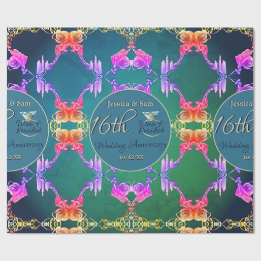 16e Wax & Statice Bloem Bruiloft Jubileum Cadeaupapier (Vlak)