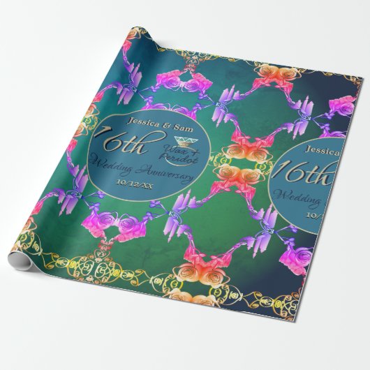 16e Wax & Statice Bloem Bruiloft Jubileum Cadeaupapier (Uitgerold)