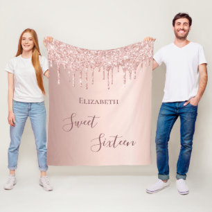 16e zestiende meisje 16 roos goudglitter fleece deken