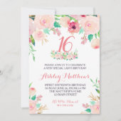 16E ZOET ZESTIEN verjaardag roze Bloemen Uitnodigi Kaart (Voorkant)