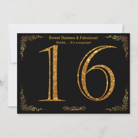 16e, zoete zestien, Birthday party, zwarte glitter Kaart (Voorkant)