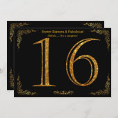 16e, zoete zestien, Birthday party, zwarte glitter Kaart (Voorkant / Achterkant)