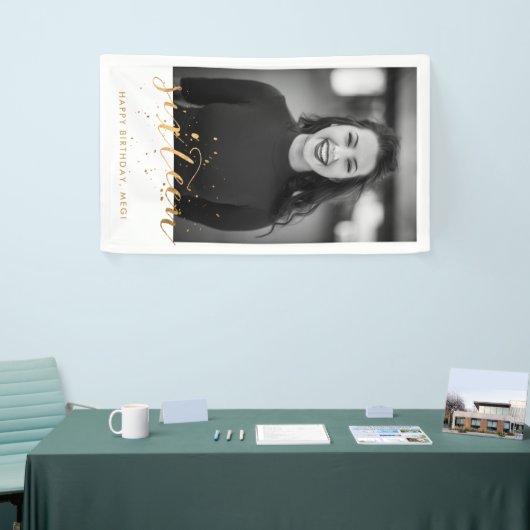 16e Zweet Zestien verjaardag Foto Gold Confetti Spandoek (Beurs)