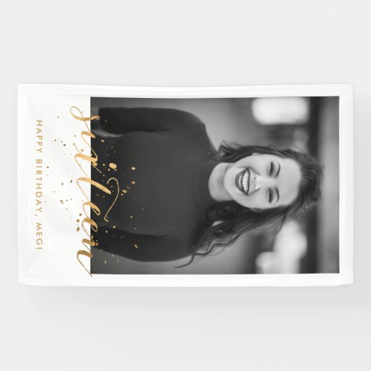 16e Zweet Zestien verjaardag Foto Gold Confetti Spandoek (Horizontaal)