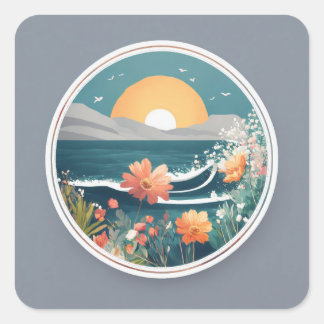 16k ronde logo, tekst MONTABEACH, minimalistisch,  Vierkante Sticker