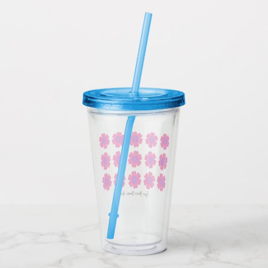 16oz Acryl Tumbler met Stro en Bloemen Patroon Acryl Drinkbeker (Achterkant)