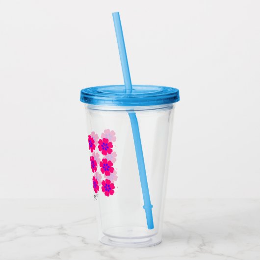 16oz Acryl Tumbler met Stro en Bloemen Patroon Acryl Drinkbeker (Links)