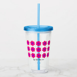 16oz Acryl Tumbler met Stro en Bloemen Patroon Acryl Drinkbeker