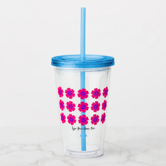 16oz Acryl Tumbler met Stro en Bloemen Patroon Acryl Drinkbeker