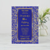 16th, Birthday 16th, Glitter Navy, ticket, Navy Go Kaart (Staand voorkant)