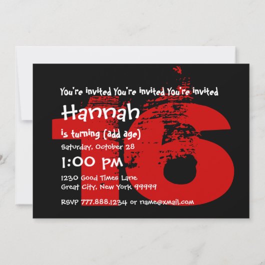 16th Birthday Black Red White Stars Save Date K04Z Save The Date (Achterkant)