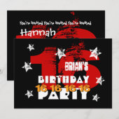 16th Birthday Black Red White Stars Save Date K04Z Save The Date (Voorkant / Achterkant)