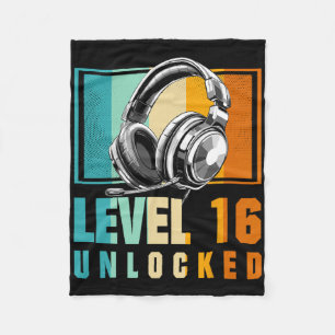 16th Birthday Boy Video Gamer Level 16 Ontgrendeld Fleece Deken