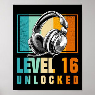 16th Birthday Boy Video Gamer Level 16 Ontgrendeld Poster