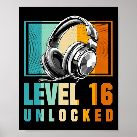 16th Birthday Boy Video Gamer Level 16 Ontgrendeld Poster (Voorkant)