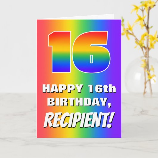16th Birthday: Colorful, Fun Rainbow Pattern # 16 Kaart (Gele Bloem)
