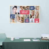 16th Birthday Custom Photo Collage Red Blue Spandoek (Beurs)