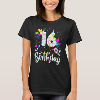 16th Birthday Girl Tee 16 Years Old Bday Doughnut T-shirt