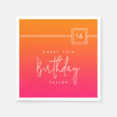16th Birthday Hot Pink Orange Colorful Servet (Voorkant)