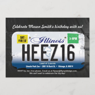 16th Birthday Illinois License Invitation Kaart