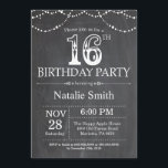 16th Birthday Invitation Chalkboard String Lights Kaart<br><div class="desc">16e verjaardag Uitnodiging met Chalkboard Black en White Background Koord lichten. Kinderen van afgelopen dag. Jongen of meisjes. Voor verdere aanpassing,  te klikken gelieve de knoop "van de Aanpassing het"en ons ontwerphulpmiddel te gebruiken om deze sjabloon te wijzigen.</div>