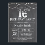 16th Birthday Invitation Chalkboard String Lights Kaart<br><div class="desc">16e verjaardag Uitnodiging met Chalkboard Black en White Background Koord lichten. Kinderen van afgelopen dag. Jongen of meisjes. Voor verdere aanpassing,  te klikken gelieve de knoop "van de Aanpassing het"en ons ontwerphulpmiddel te gebruiken om deze sjabloon te wijzigen.</div>