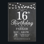16th Birthday Invitation Chalkboard String Lights Kaart<br><div class="desc">16e verjaardag Uitnodiging met het Koord van het Koord van het Kerkbord Lichten. 16e 18e 21e 30e 40e 50e 60e 70e 90e 100e,  elke leeftijd. Voor verdere aanpassing,  te klikken gelieve de knoop "van de Aanpassing het"en ons ontwerphulpmiddel te gebruiken om deze sjabloon te wijzigen.</div>