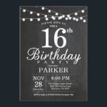 16th Birthday Invitation Chalkboard String Lights Kaart<br><div class="desc">16e verjaardag Uitnodiging met het Koord van het Koord van het Kerkbord Lichten. 16e 18e 21e 30e 40e 50e 60e 70e 90e 100e,  elke leeftijd. Voor verdere aanpassing,  te klikken gelieve de knoop "van de Aanpassing het"en ons ontwerphulpmiddel te gebruiken om deze sjabloon te wijzigen.</div>