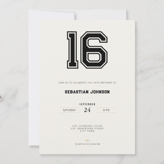 16th Birthday Invitation - Minimal Sport Style Kaart (Voorkant)