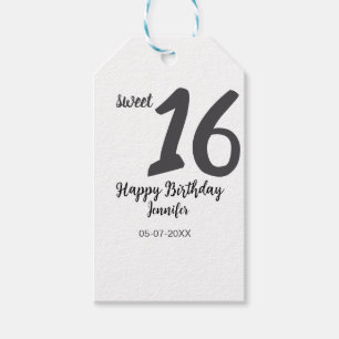 16th Birthday Naam toevoegen Datum Jaar Black sjab Cadeaulabel