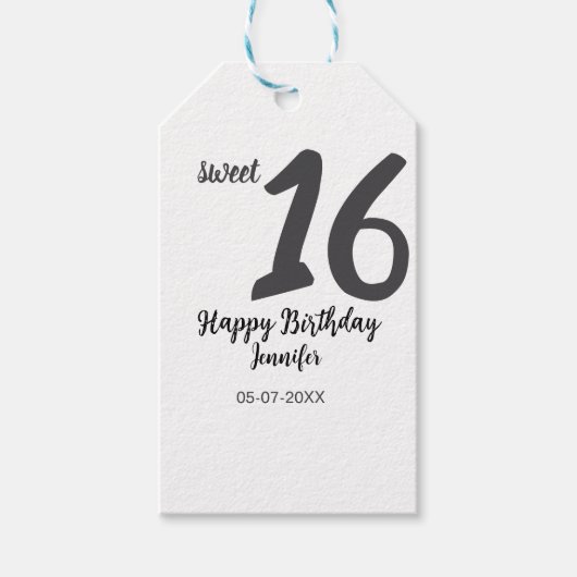 16th Birthday Naam toevoegen Datum Jaar Black sjab Cadeaulabel (Voorkant)
