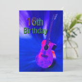 16th Birthday Party Invitation, Guitar, Neon Color Kaart (Staand voorkant)