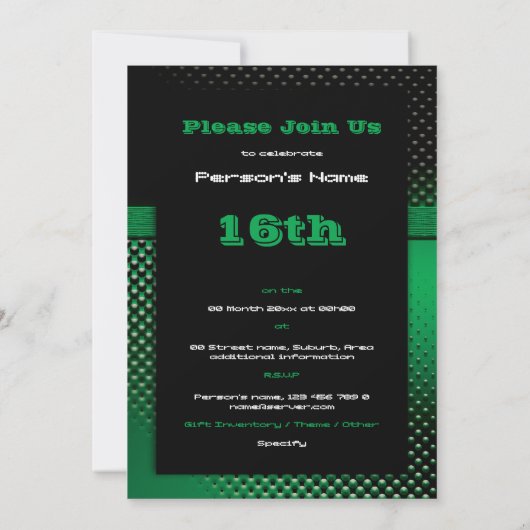 16th birthday party invitations - CUSTOMIZE Kaart (Achterkant)
