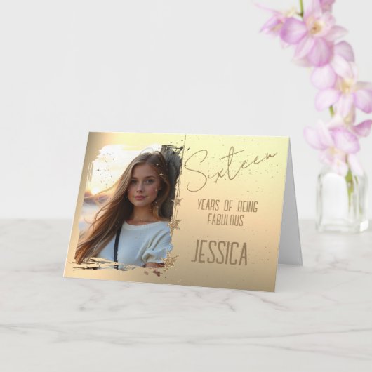 16th Birthday Photo Card Kaart (Orchidee)