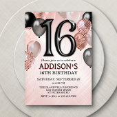 16th Birthday Roos Gold Balloons Invitation Kaart